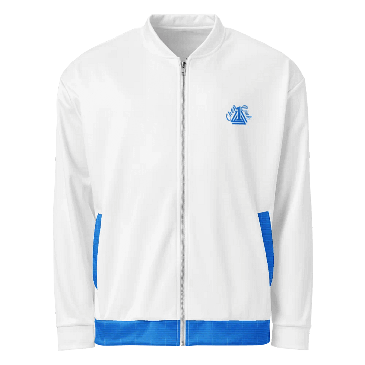White and Aqua Blue Royalty Bomber Jacket product image (1)