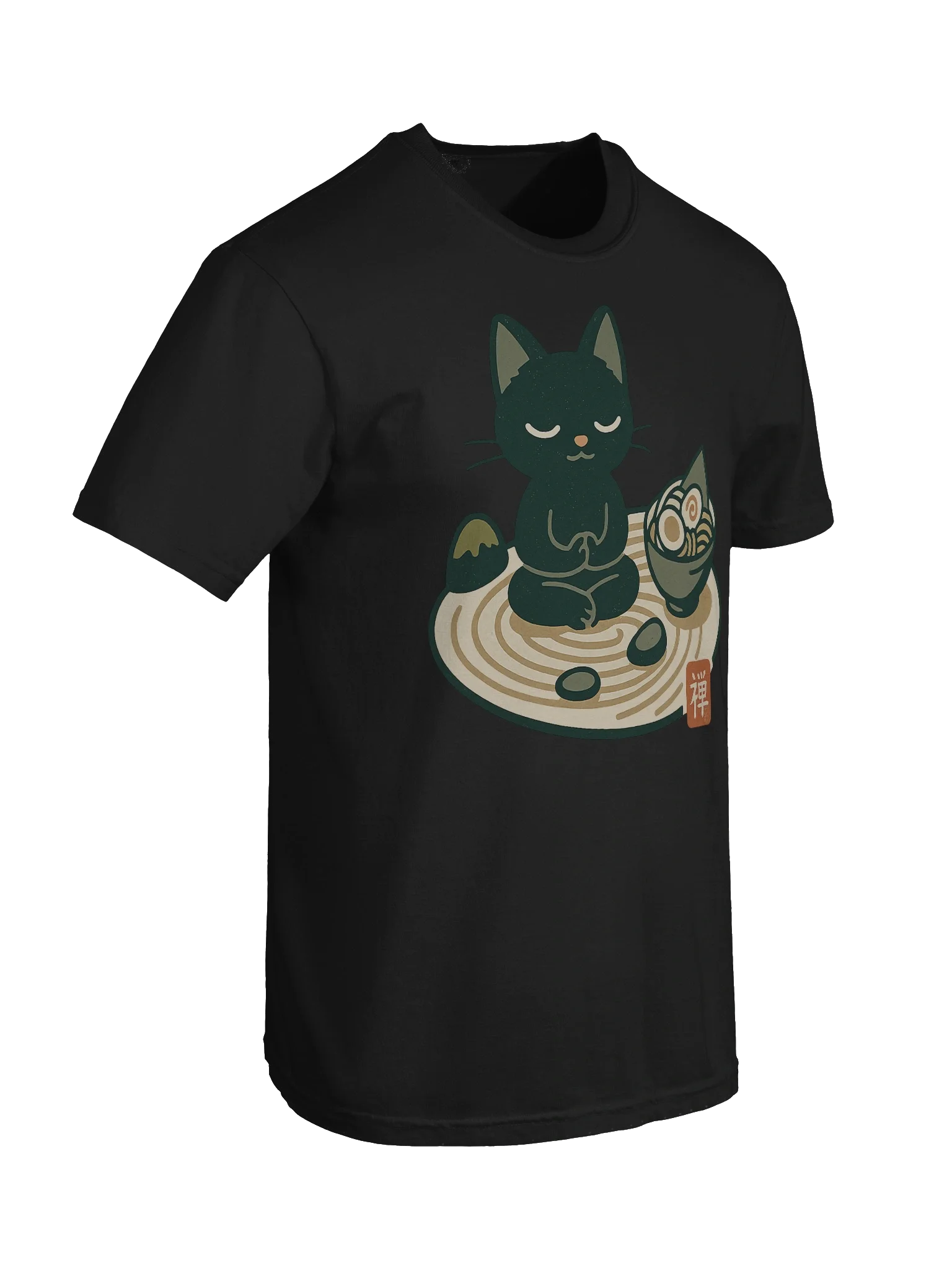 Black Cat Eating Ramen Zen Spiral Garden Concept Japanese Graphic Art T-Shirt product image (64)