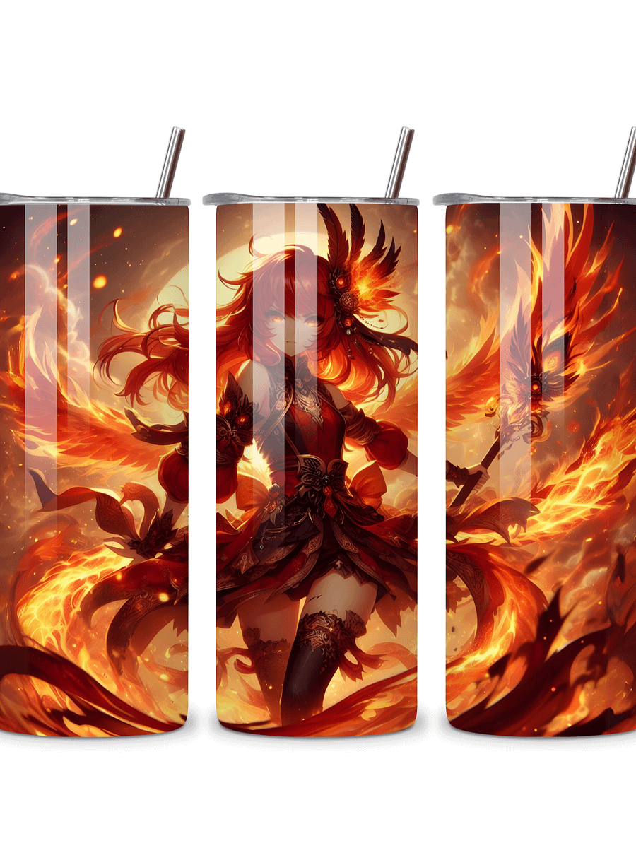 Elemental Anime Girl 20oz Skinny Tumblers with Metal Straws – Fire, Water, Earth, and Wind Designs – Double-Walled Insulated Stainless Steel Tumbler, Gift for Anime Fans and Nature Lovers (Fire) product image (4)