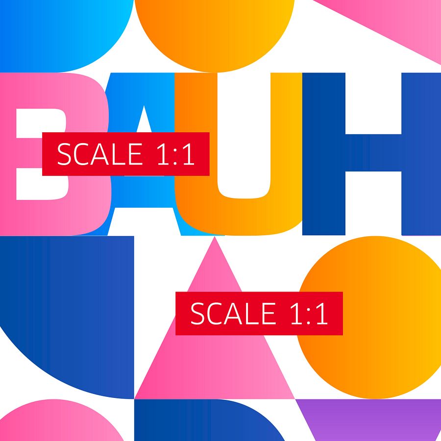 Synthwave Bauhaus Rainbow poster #1 (pink-blue-yellow) — abstract poster product image (4)