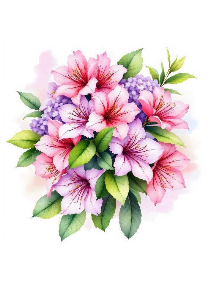 12 free Beautiful Pink Floral Bouquet - Elegant Blossom Art for Nature Lovers - Azalea watercolor clipart product image (2)