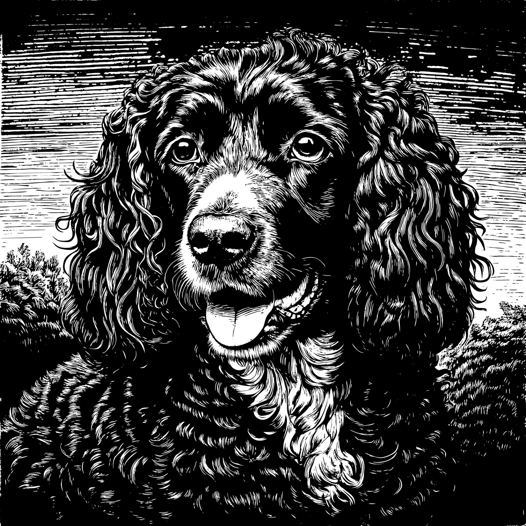 American Water Spaniel Pencil Sketch-24x24x300 product image (1)