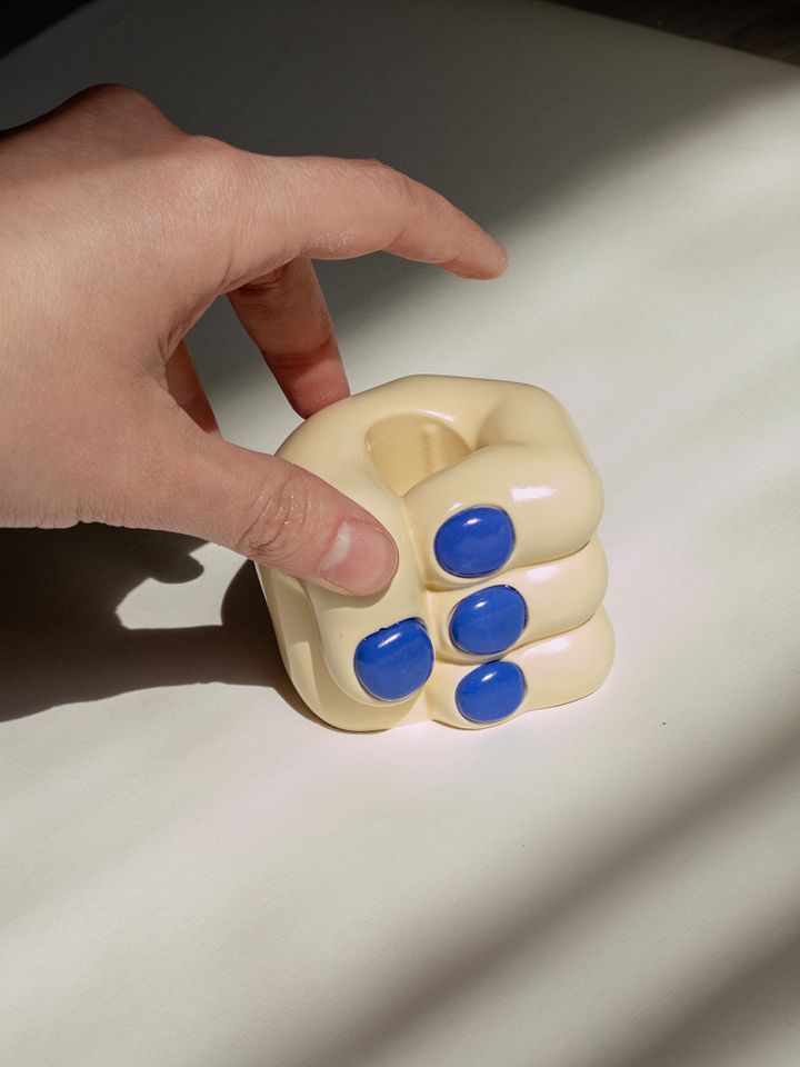 Hand Candleholder - Cream and Blue product image (2)