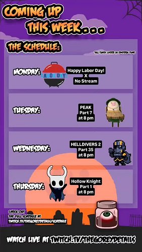 This Week's Stream Schedule - 9/1/2025 📆
.
.
.
#TheGoreyDetails #Twitch #ShawnGorey #Gaming #PEAK #AggroCrab #HELLDIVERS #Arr...