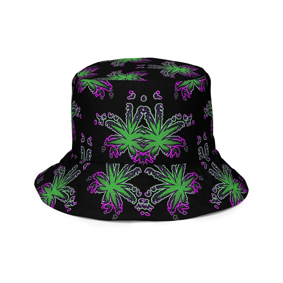 Twisted Weed Leaf Pattern Bucket Hat, Summer Stoner Style Accessory, Green Purple Black Cannabis Fashion product image (7)