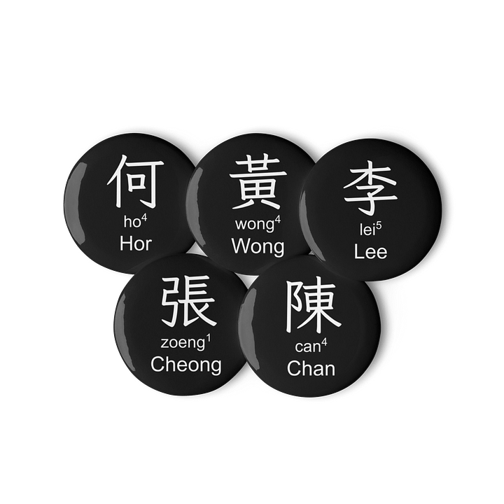 百家姓 Hundred Family Surnames Pin Buttons Set (Cantonese) [Series 1, Black] product image (1)