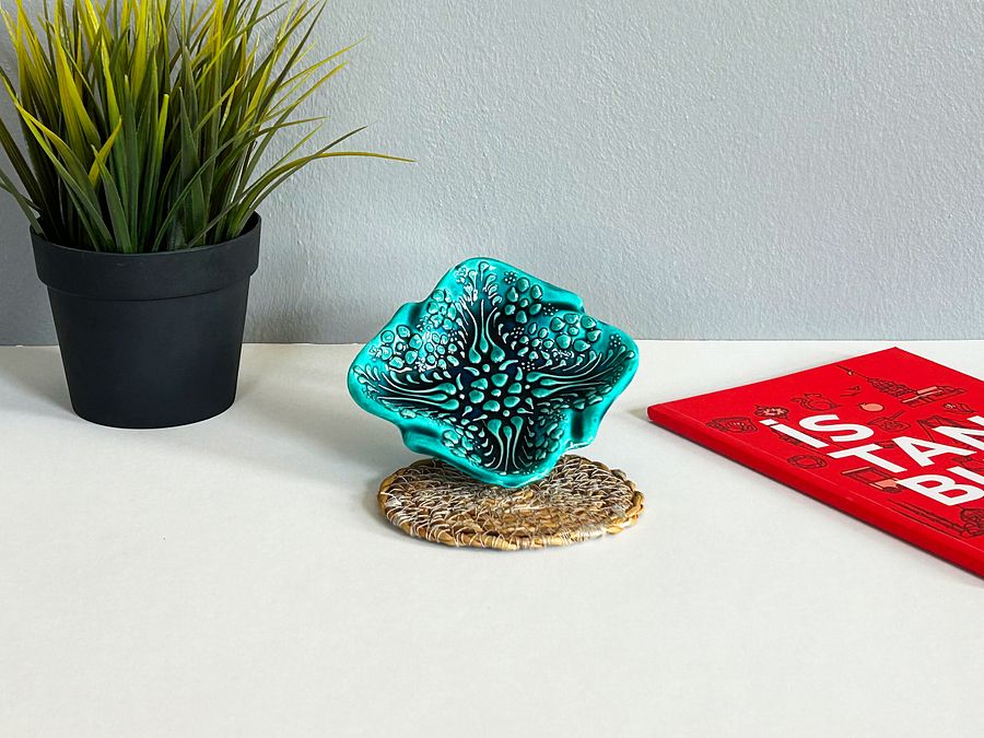Ceramic turquoise ashtray, square (10 cm) — handmade pottery, handmade ceramic, home decor, handmade gift, Turkish ceramic product image (5)