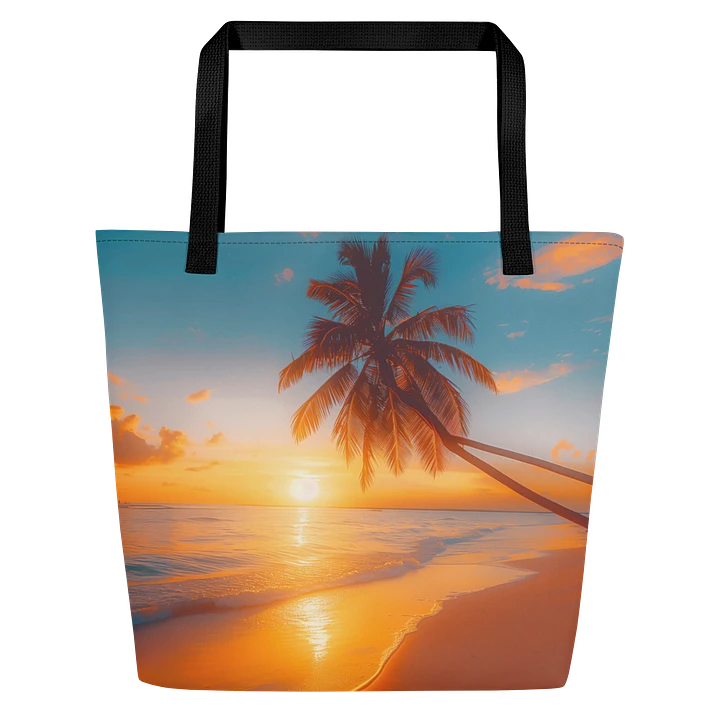 Tote Bag: Sunset at Beach Palm Trees Island Ocean Waves Design product image (1)
