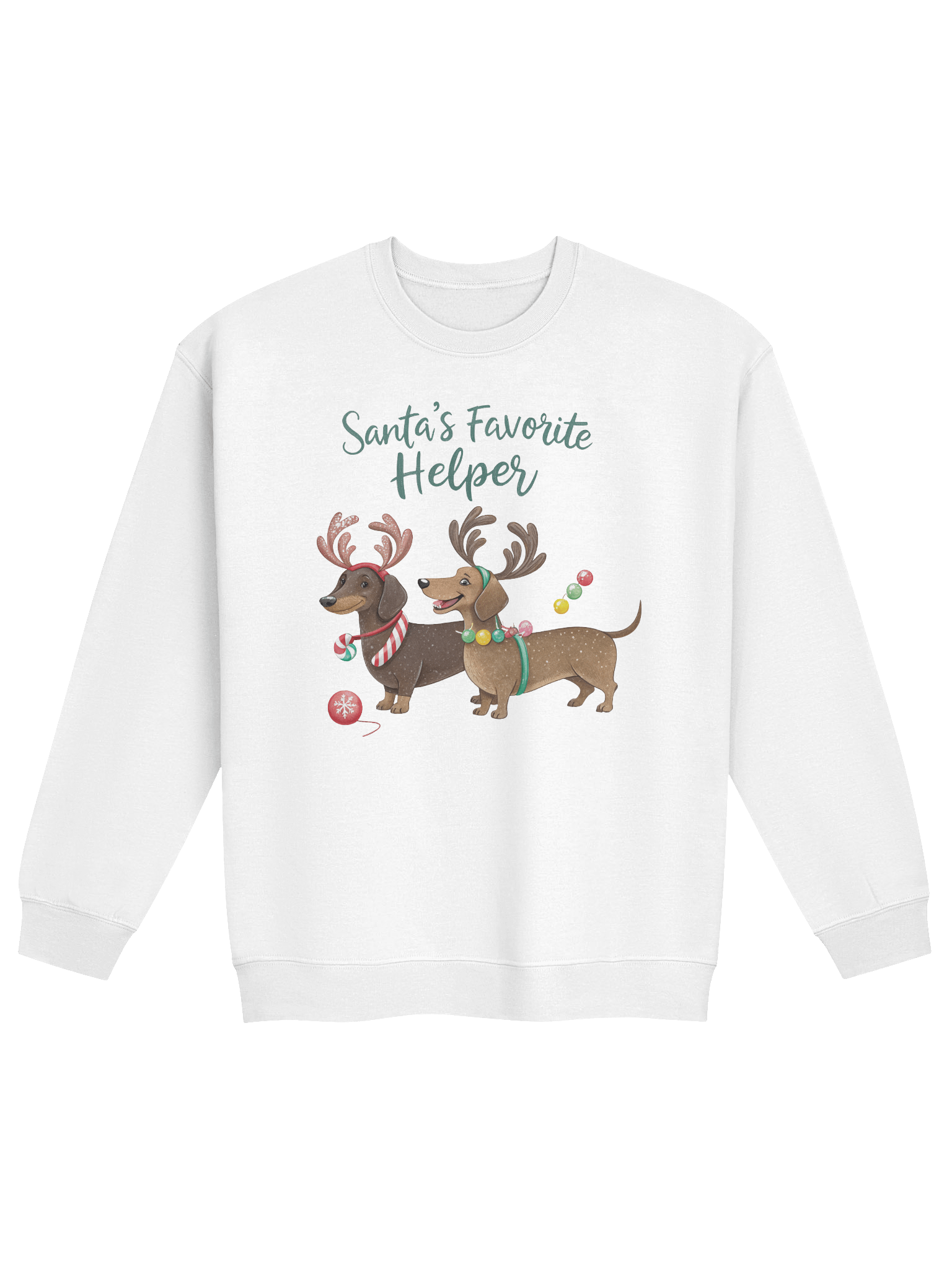 Santa’s Favorite Helper Dachshund Sweatshirt – Reindeer Wiener Dog Holiday Art product image (1)