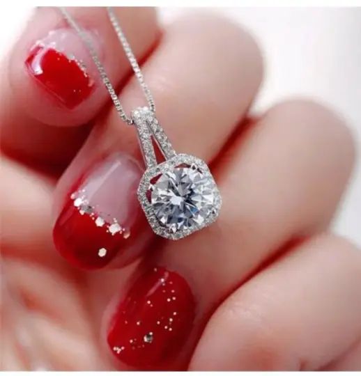 Lab Created AAA CZ Necklace 2 Carat Brilliant Cut Solitaire pendant S925 Single product image (1)