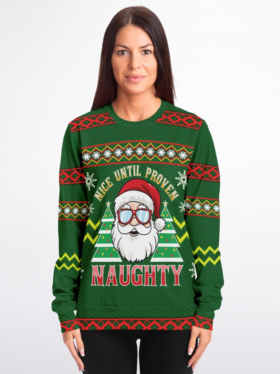 “Nice Until Proven Naughty” Santa Christmas Sweatshirt | Cool Santa Holiday Jumper | Sassy Unisex Party Outfit | Ugly Christmas Sweater Gift product image (3)
