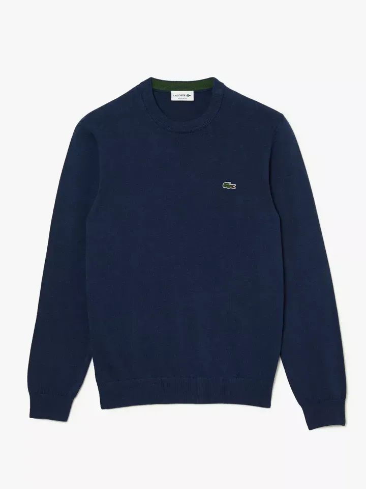 Lacoste Long Sleeve Regular Fit CREW-neck 100% Organic Cotton Sweater MENS NAVY product image (2)