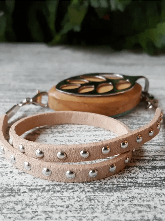 Khaki Faux Suede Stud Wrap Bracelet | Handmade Accessory for Bellabeat Leaf Urban & Ivy product image (1)