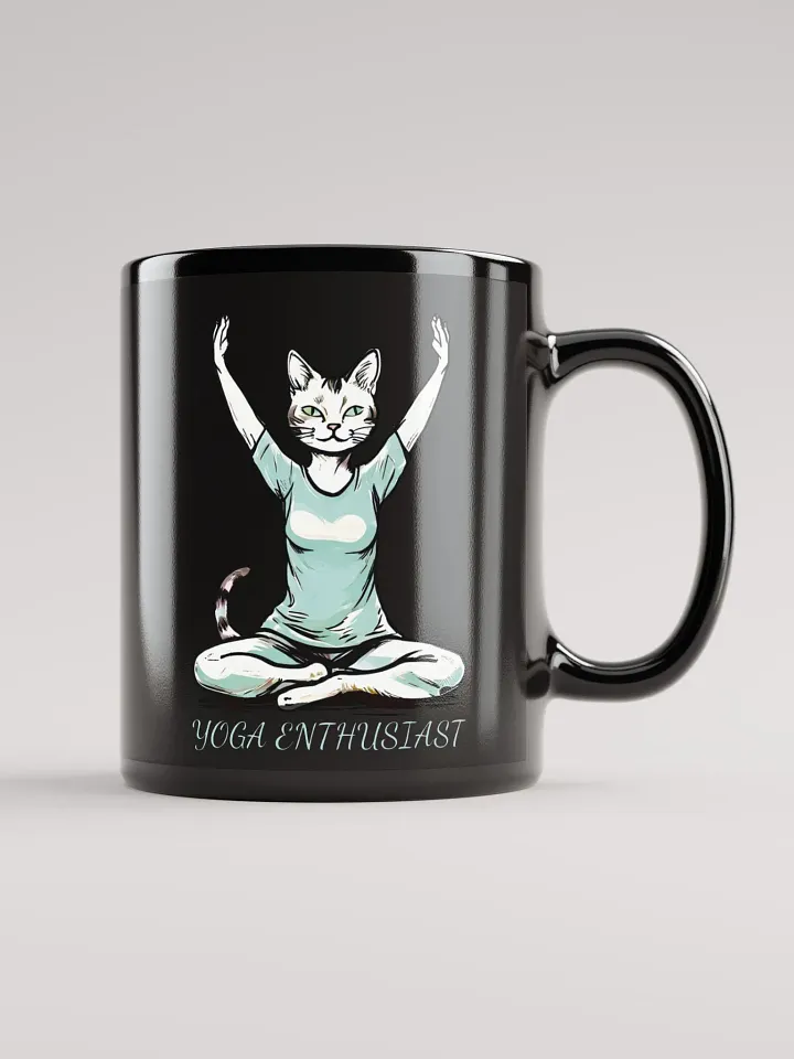 Funny Yoga Cat Black Glossy Mug for Yoga Enthusiasts - Cute Yoga Pose Cat Mug - Perfect Gift for Cat Lovers and Yoga Fans product image (1)