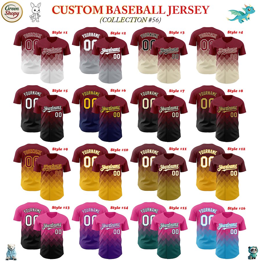 Authentic Baseball Jersey, Custom Baseball Jersey, Personalized Sport Jersey, Colorful, Number, 3D Gradient Square Shape product image (181)