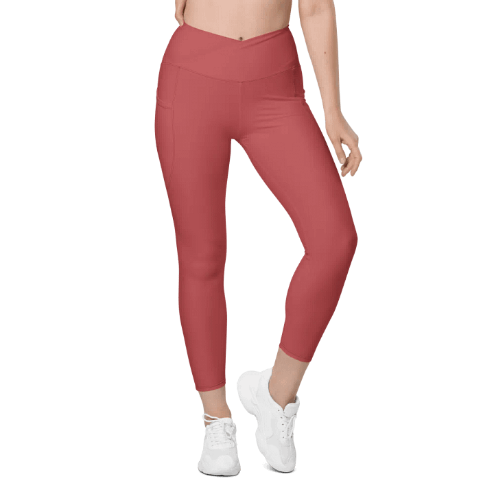 Plain Brick Red Soft Summer Women's High Waisted Premium Crossover Leggings with Pockets by Treasure Pie product image (2)