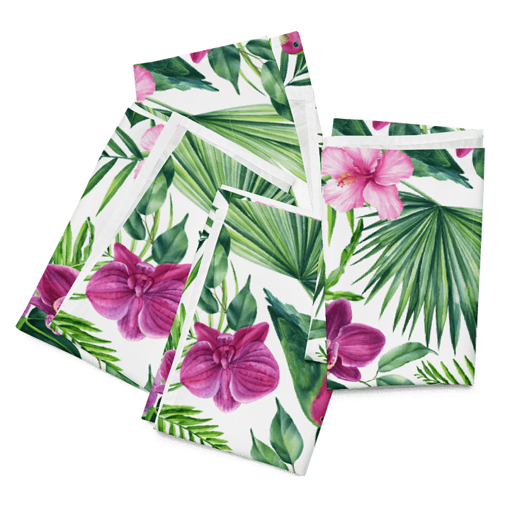 Tropical Parrot & Orchid Cloth Napkins (Set of 4) – 20"x20", Soft Broadcloth, Vibrant Botanical Print product image (2)