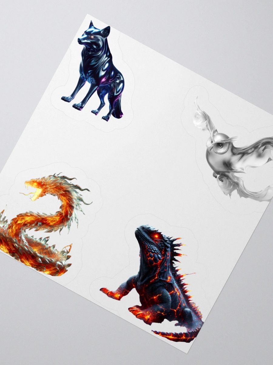 Metal Wolf, Wind Owl, Crystallized Fire Snake, and Lava Iguana Sticker Sheet product image (2)