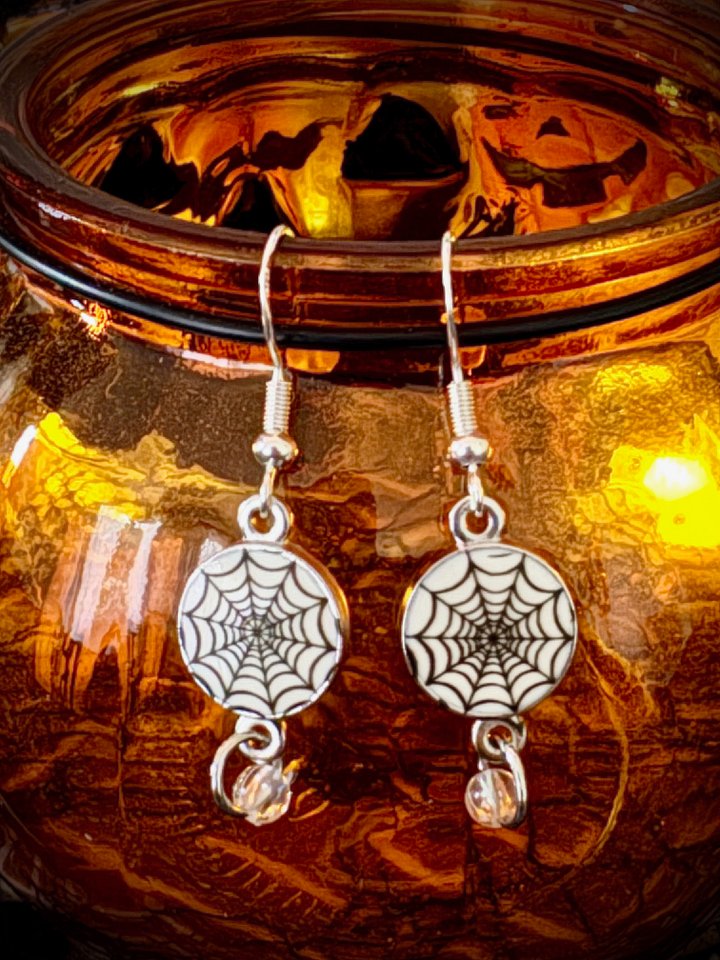 MFD-00243 | Spooky Spiderweb Earrings 🕷️✨ | Handmade Halloween Jewelry by Monique Faella Designs™ product image (1)