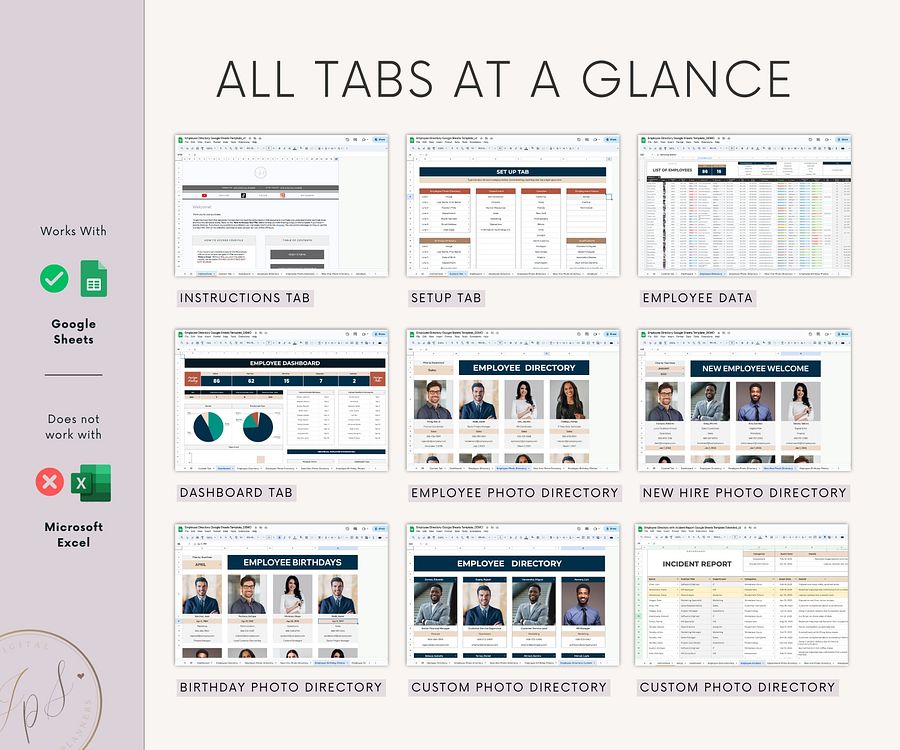 750+ Employee Directory Spreadsheet, Google Sheet Template, Employee Photo Directory, HR Dashboard, Incident Report and Extended Database product image (9)
