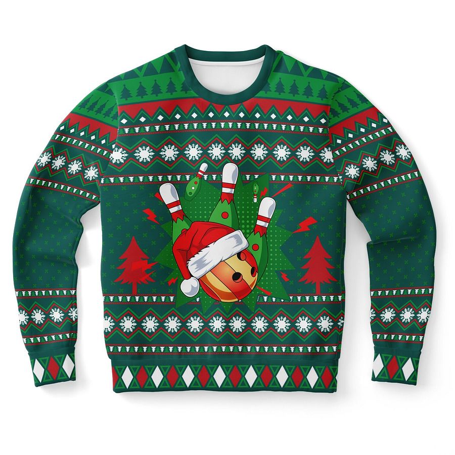 "Happy Bowling" Ugly Christmas Sweater | Santa Hat Ball Graphic Sweatshirt | Bowling Fan Holiday Outfit product image (9)