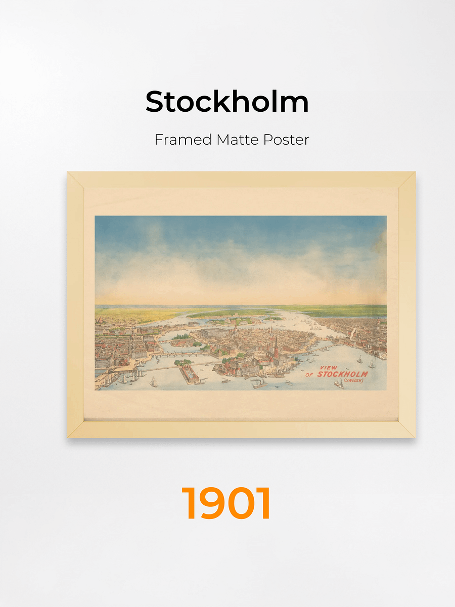 Hand-Drawn Stockholm 1901 Cityscape Print - Framed Matte Poster product image (3)