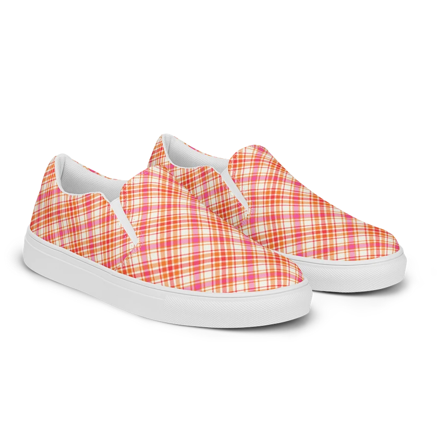 Orange and Hot Pink Plaid Women's Slip-On Shoes product image (2)