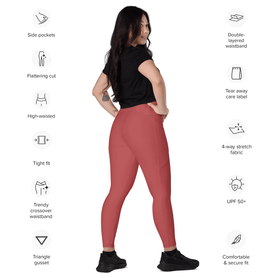 Plain Brick Red Soft Summer Women's High Waisted Premium Crossover Leggings with Pockets by Treasure Pie product image (10)