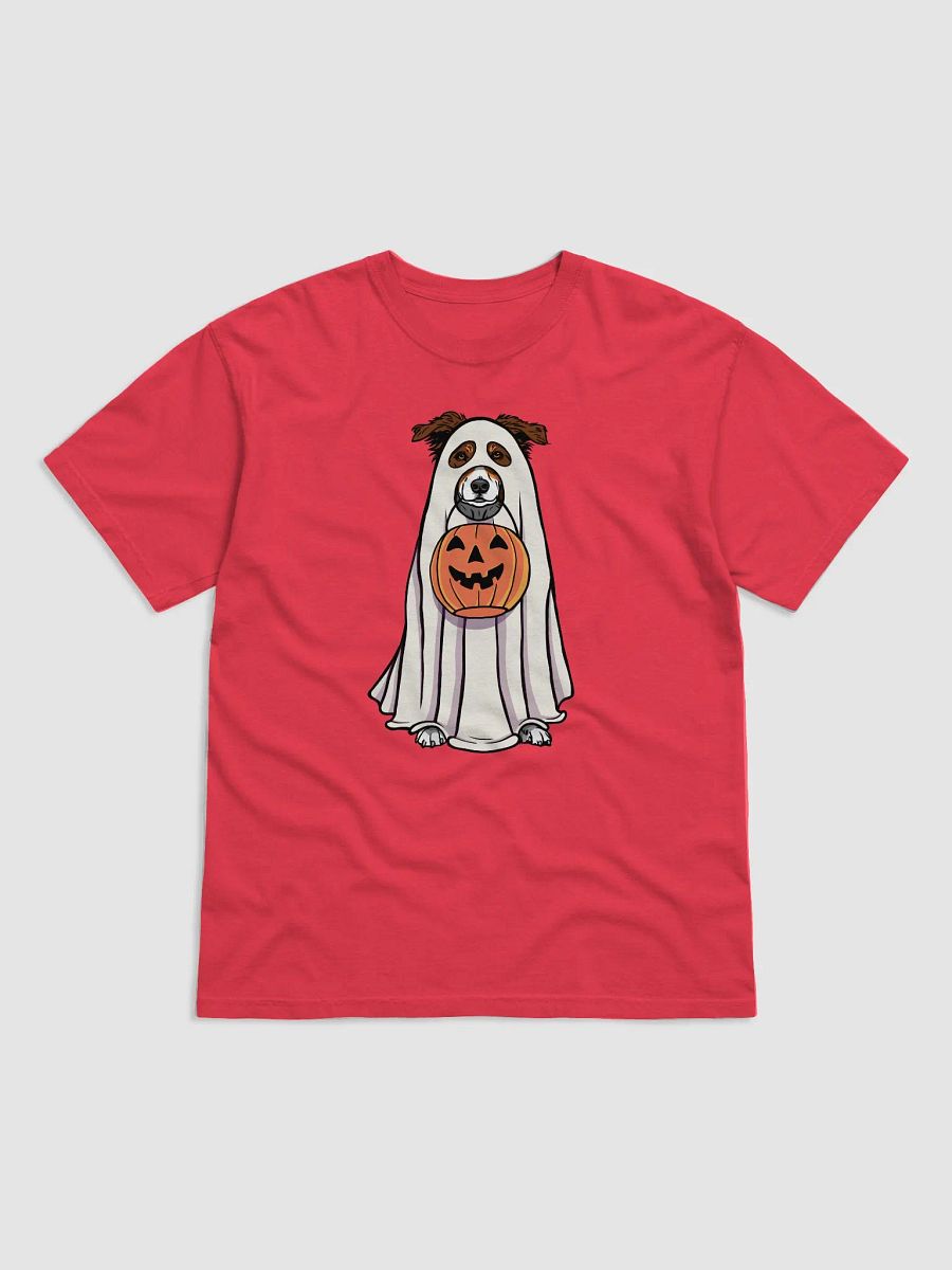 Funny Halloween Australian Shepherd(Red Tricolor)T-Shirt | Funny Aussie Wearing a Ghost Costume and Holding a Pumpkin Basket product image (13)