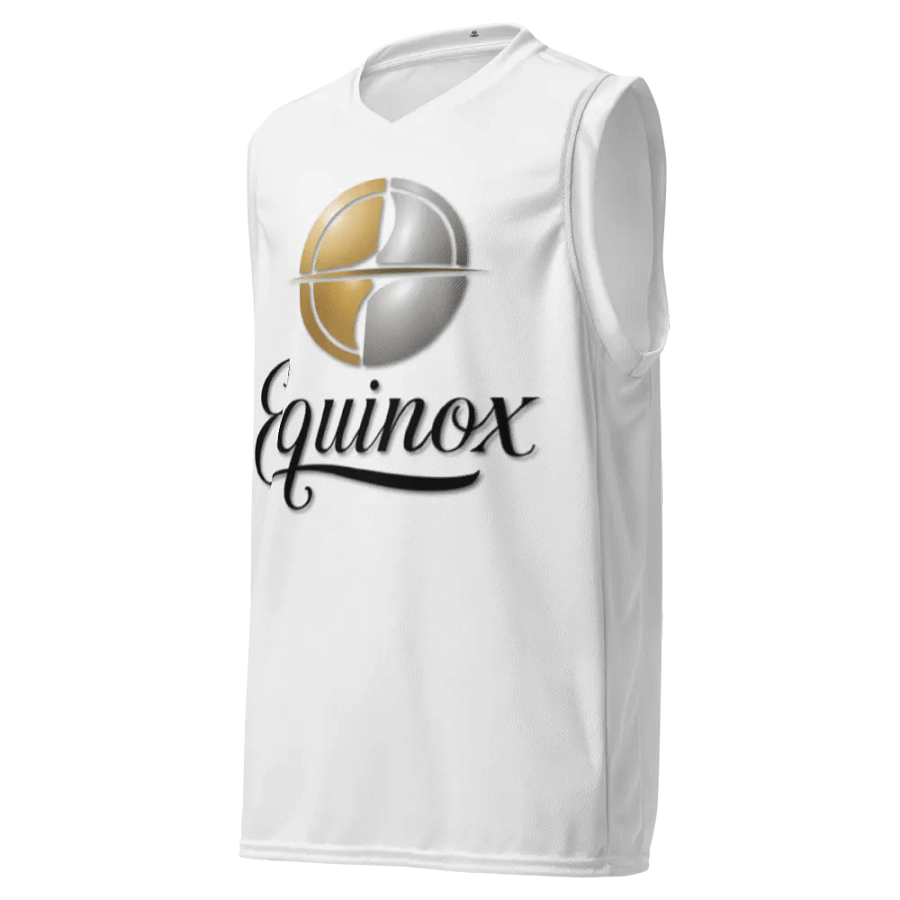 Equinox Recycled Unisex Basketball Jersey - White with Gold & Silver Logo product image (1)