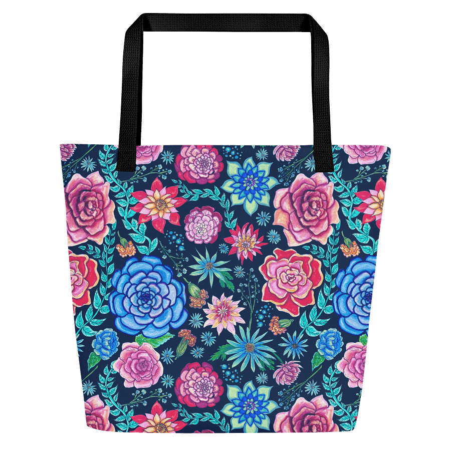 Bold Blooms | Vibrant Floral on Dark Blue | Tote Bag by Monique Faella Designs™ product image (3)