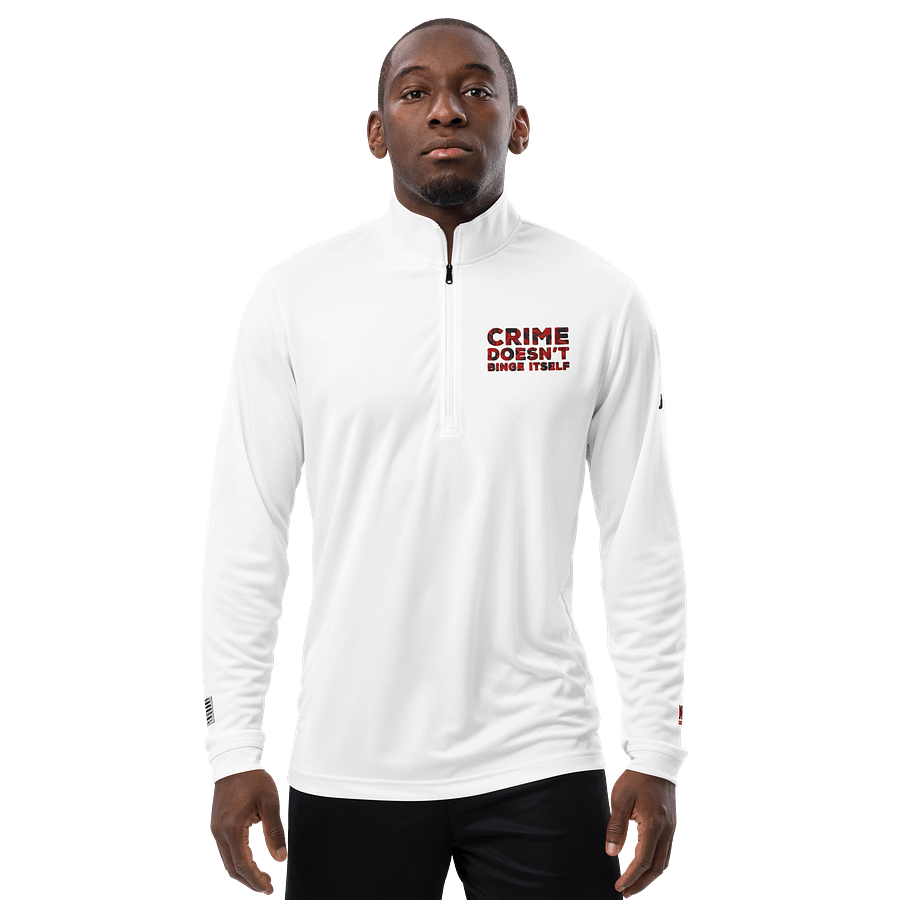 Nik The Hat | “Crime Doesn’t Binge Itself” Quarter‑Zip adidas® Lightweight Pullover product image (4)