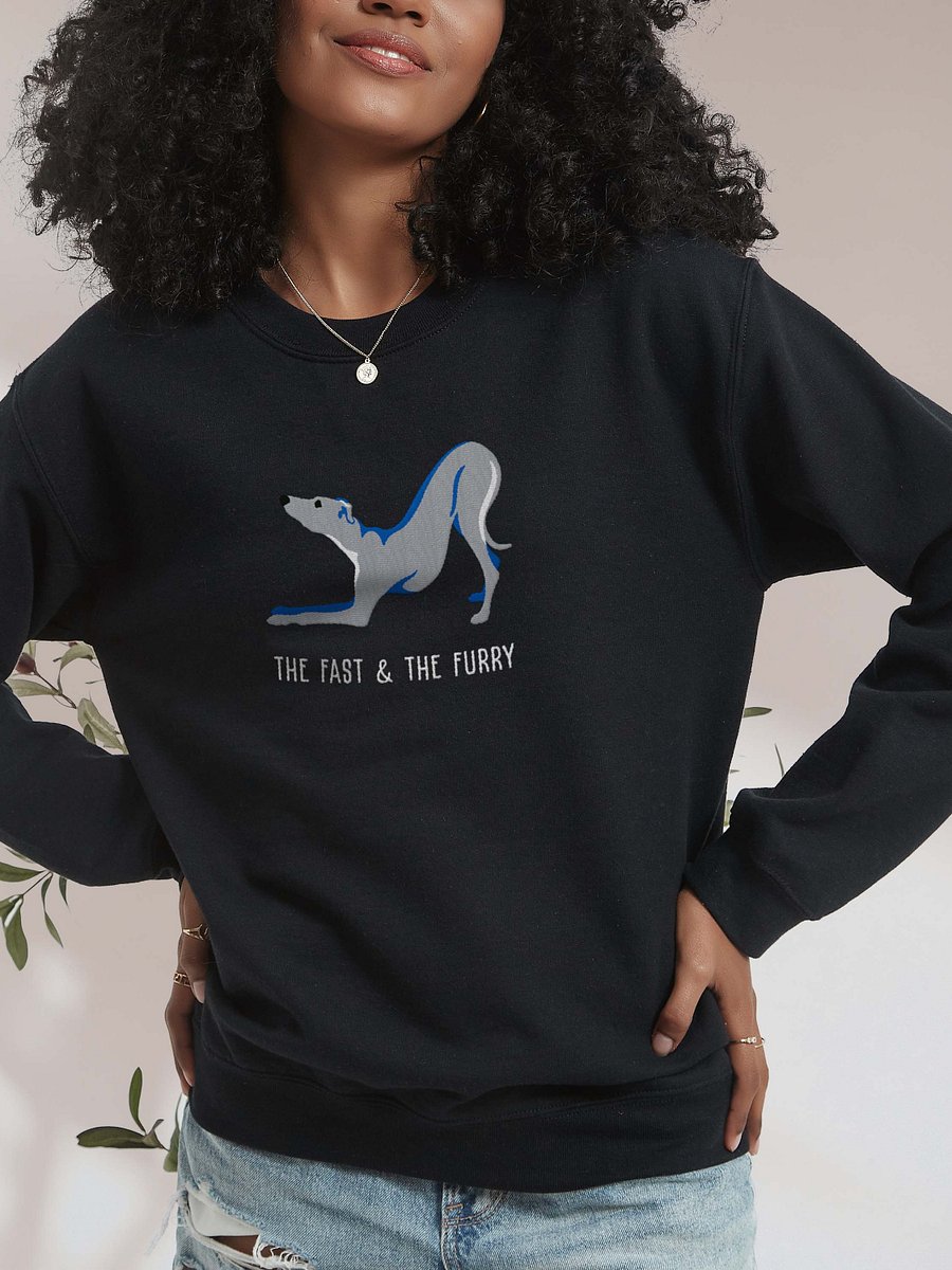 The Fast & the Furry Sweatshirt (Embroidered) of an Italian Greyhound(Blue) product image (2)