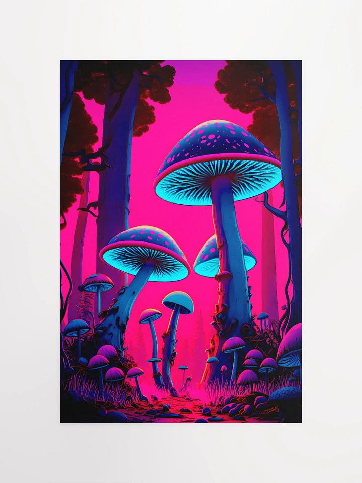 Glowing Mushrooms in Neon Pink Enchanted Forest Fantasy Cyberpunk Art Matte Poster product image (2)
