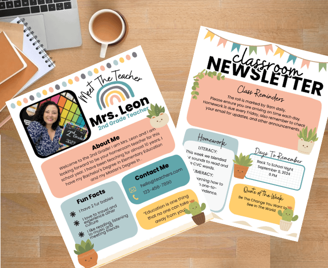 Boho Cactus Succulent Meet The Teacher & Class Newsletter Bundle product image (1)