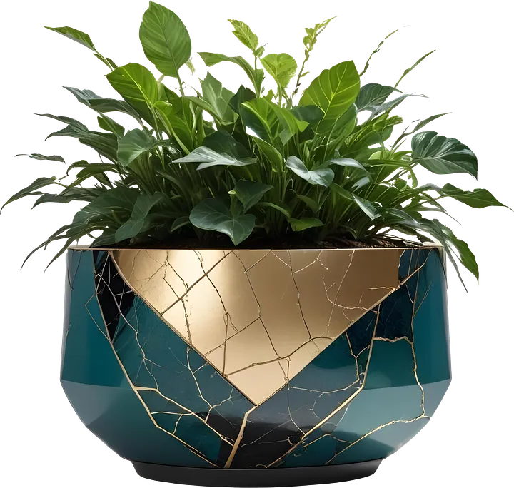 Kintsugi Harmony – Planter with Vibrant Foliage PNG product image (1)
