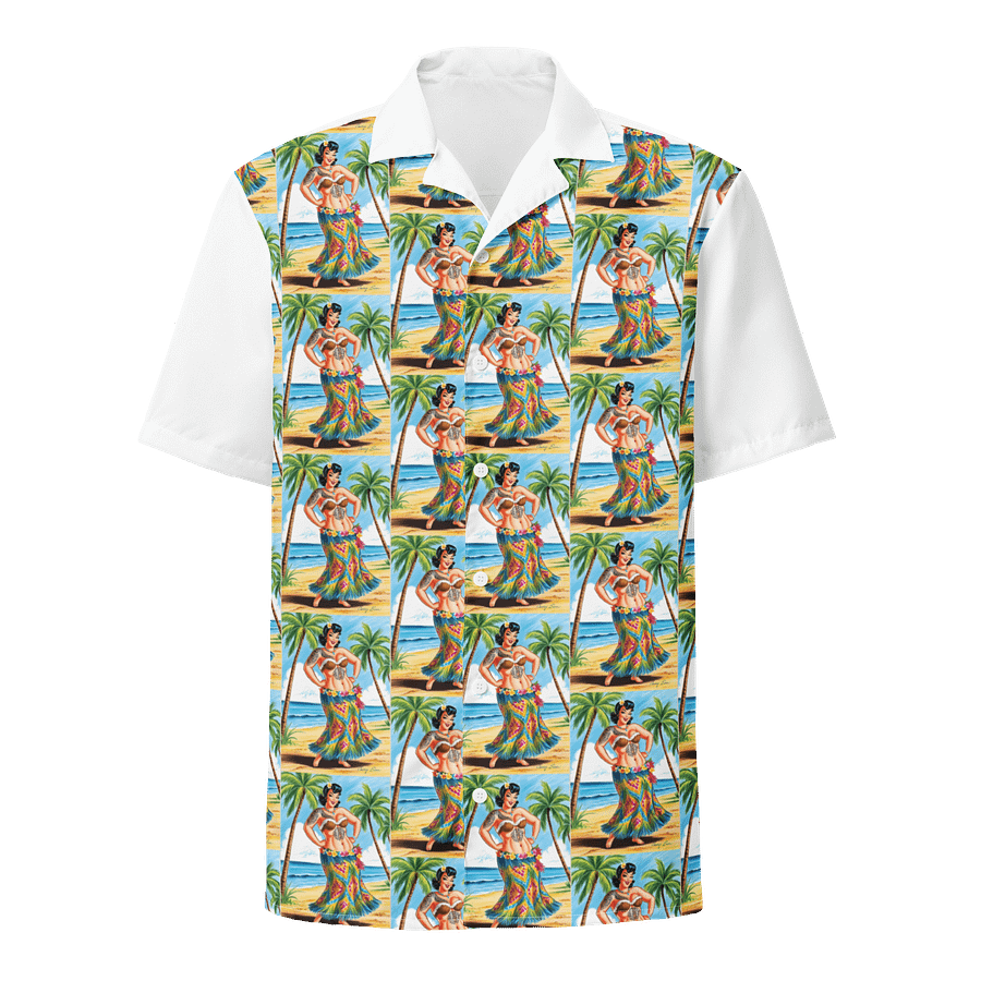 Brunette hula pinup girl Hawaiian Shirt product image (1)