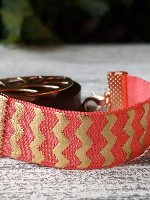 Jeweled Peach Chevron Elastic Bracelet | Handmade Accessory for Bellabeat Leaf Urban & Ivy product image (1)