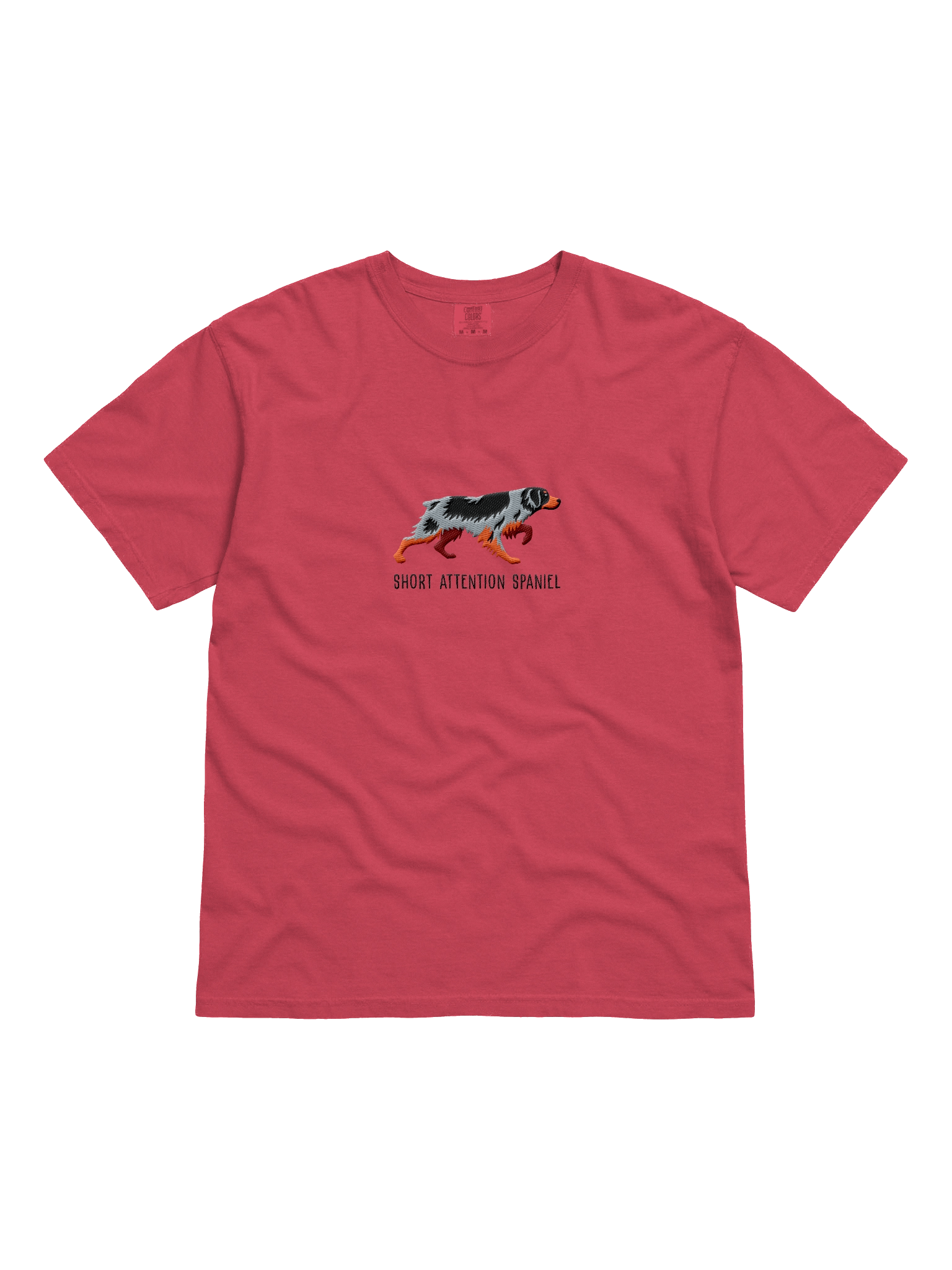 Short Attention Spaniel T-Shirt(Embroidered) of a Brittany Spaniel(Tricolor) product image (5)