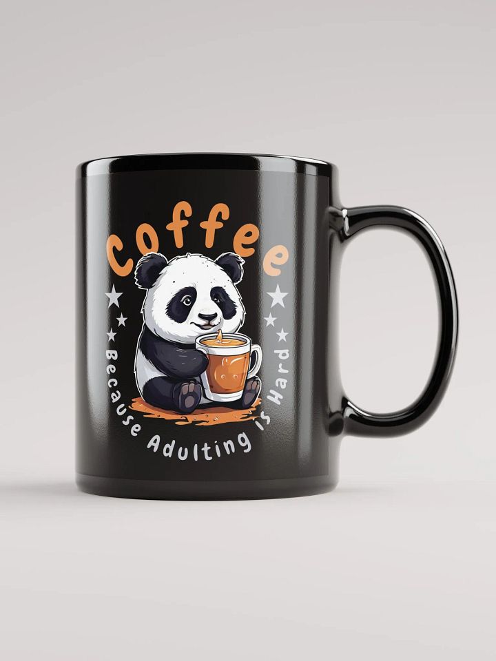 Coffee: Because Adulting is Hard – Funny Black Glossy Mug | Double-Sided Cute Panda Design | Perfect for Coffee Lovers product image (1)