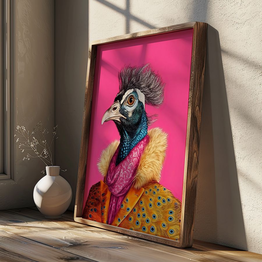Anthropomorphic Peacock in Yellow Coat Animal Portrait product image (24)