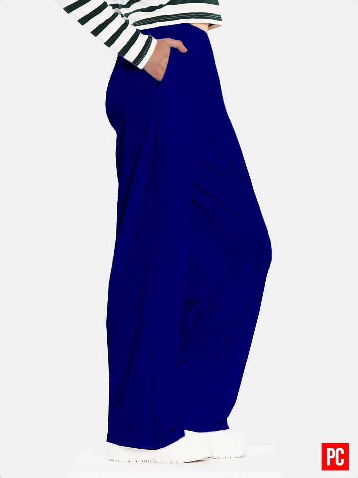 Plain Color Navy Blue Wide-Leg Pants product image (1)