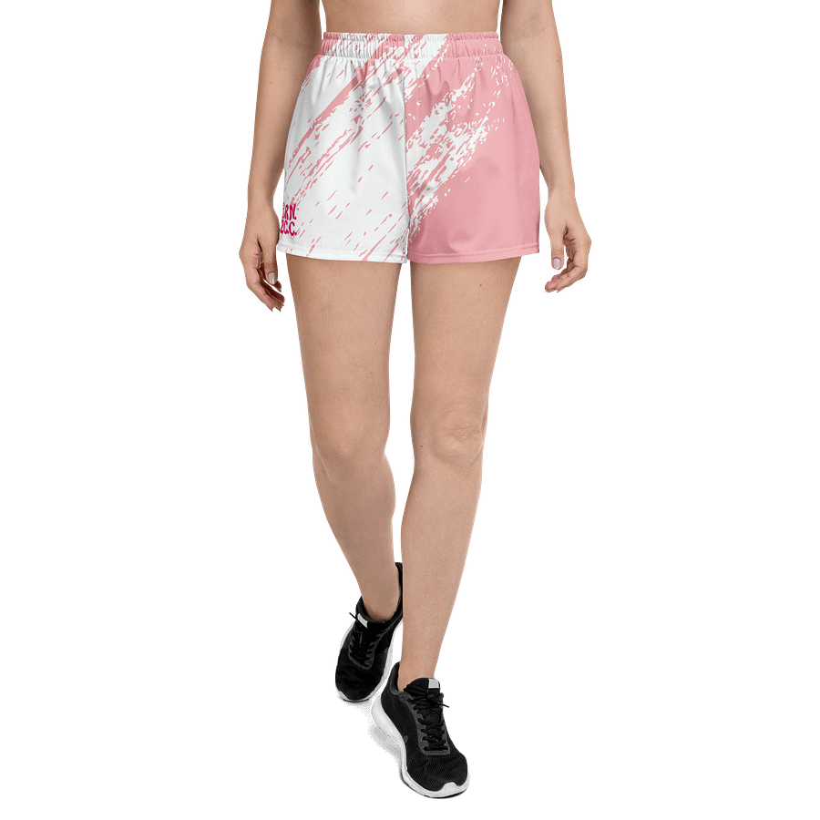 Women's | BRN.2C.C.™ Athletic Shorts | Pink Logo on Pink & White Splash | Sporty Coastal Style | High-Waisted Fit product image (1)