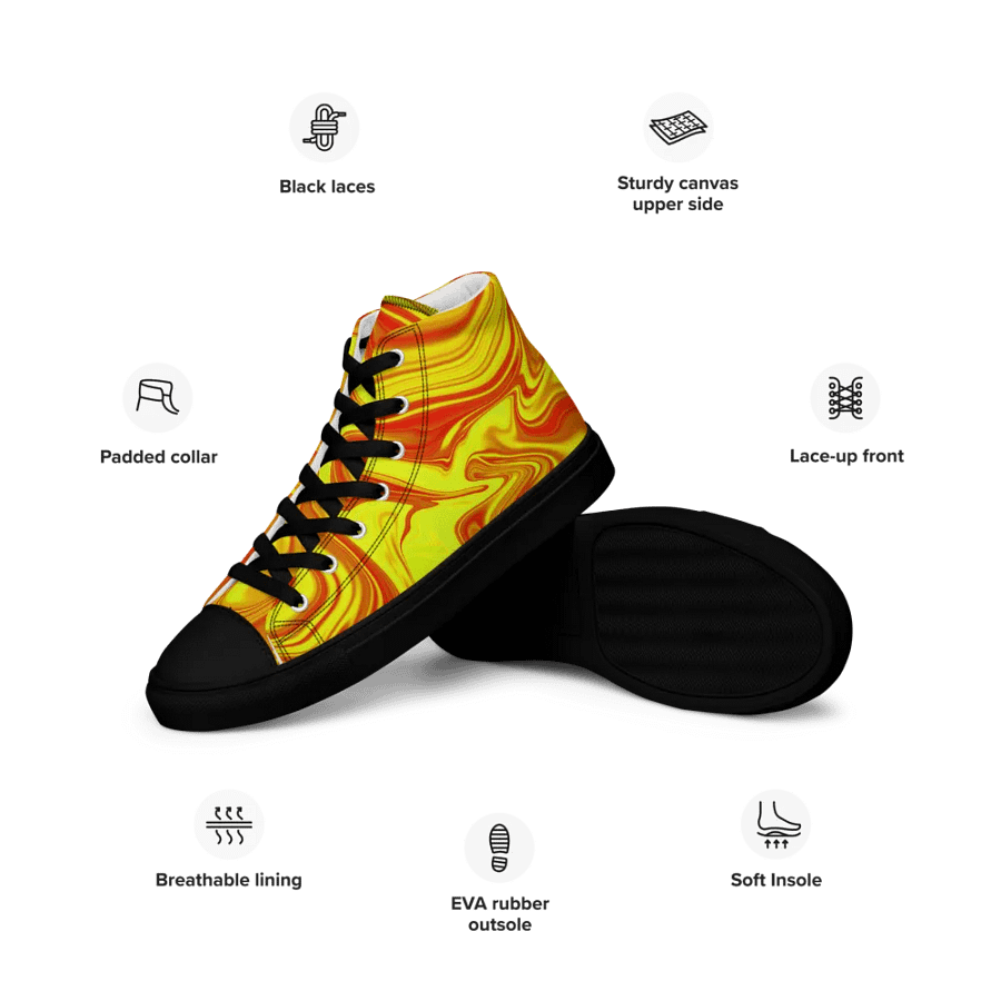 Women's High Top Canvas Shoes - Yellow and Red Digital Fluid Art product image (12)