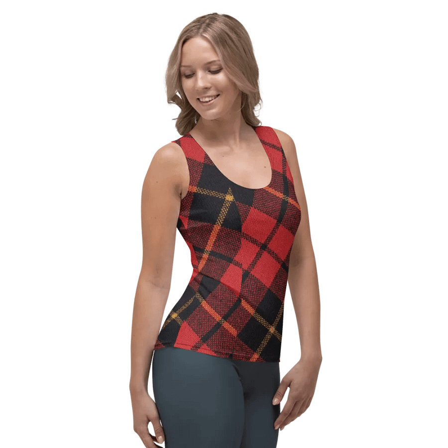 ALL-OVER PRINT RED YELLOW AND BLACK CHECKERED PATTERN VINTAGE CHECKERED WOMEN'S TANK TOP product image (4)