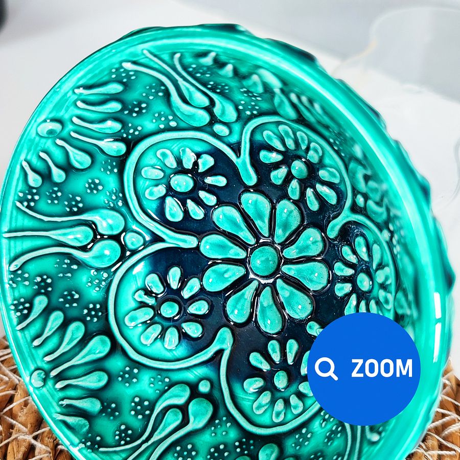 Ceramic snack bowl (8 cm), turquoise/green/emerald — handmade pottery product image (6)