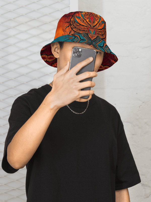 Reversible Burnt Orange & Teal Mandala Inspired Painted Bucket Hat product image (2)