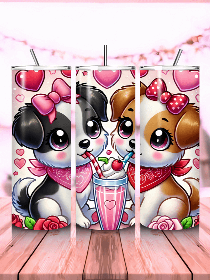 Puppy Milkshake Valentine 20 oz Skinny Tumbler Wrap – cute dog sublimation PNG design, instant digital download product image (1)