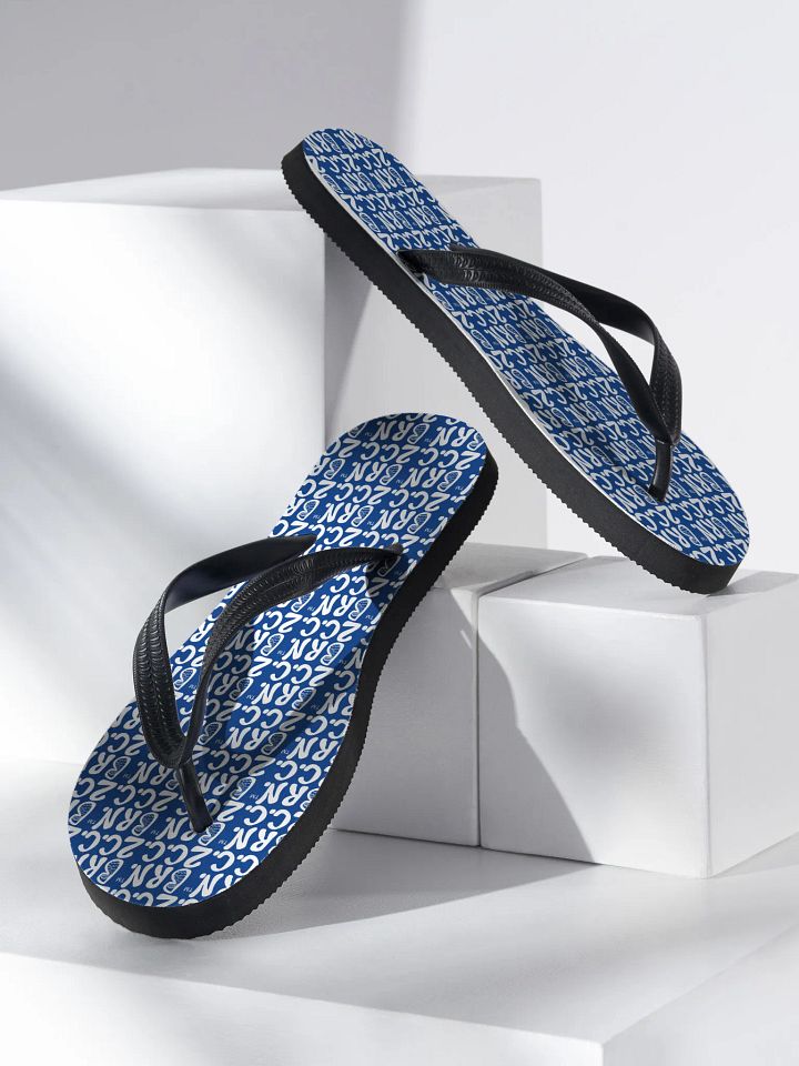 BOURNE to Flip Flop™ | Cape Cod Vibes for Your Soles | Mini BRN.2C.C. Logo Repeat Sandals | White Logo on Cerulean Blue product image (2)