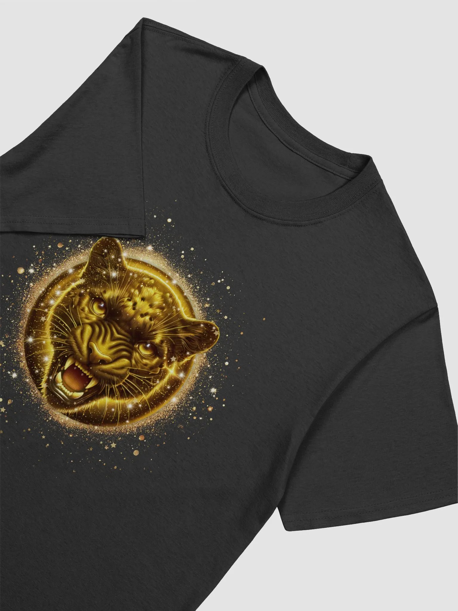 Glitter Gold Black jaguar Badge Design (Unisex Black T-Shirt) product image (3)